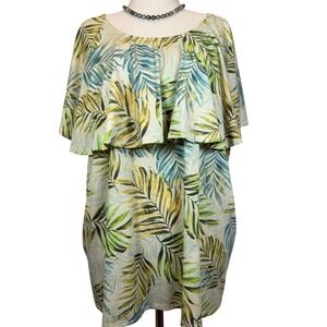 Catherines Top Women's Size 3X Cape Pullover Tropical Leaf Vacation Resortwear